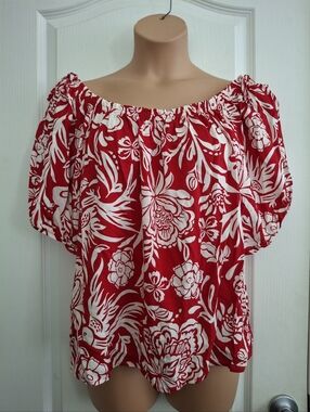 Knox Rose NWT Xl Red Floral Off-Shoulder Women's Top